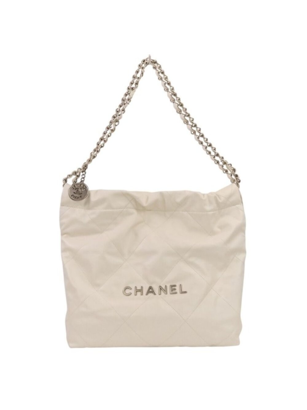 Chanel 22 Chain CC Logo Leather Shoulder Bag White Antique Silver